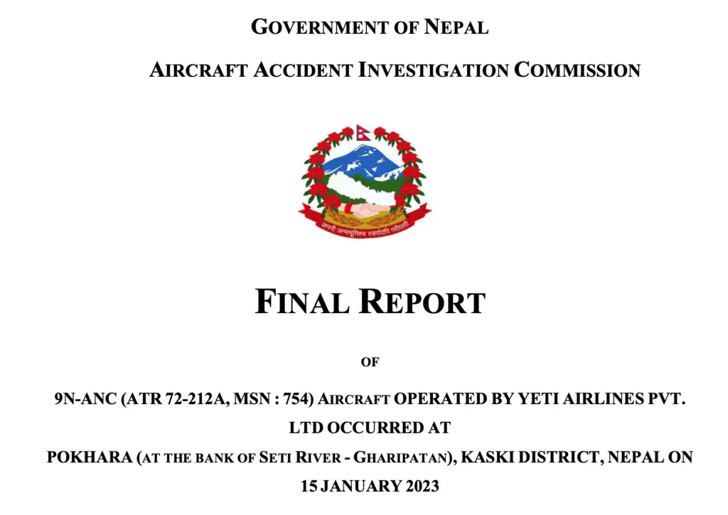 Yeti Airlines ATR 72 Crash Investigation Report - Aviation in Nepal
